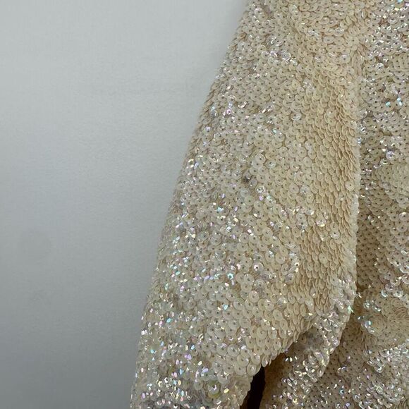Vintage 50s 60s All Over Iridescent Sequin Art Deco Inspired 3/4 Sleeve Cropped - Picture 5 of 16